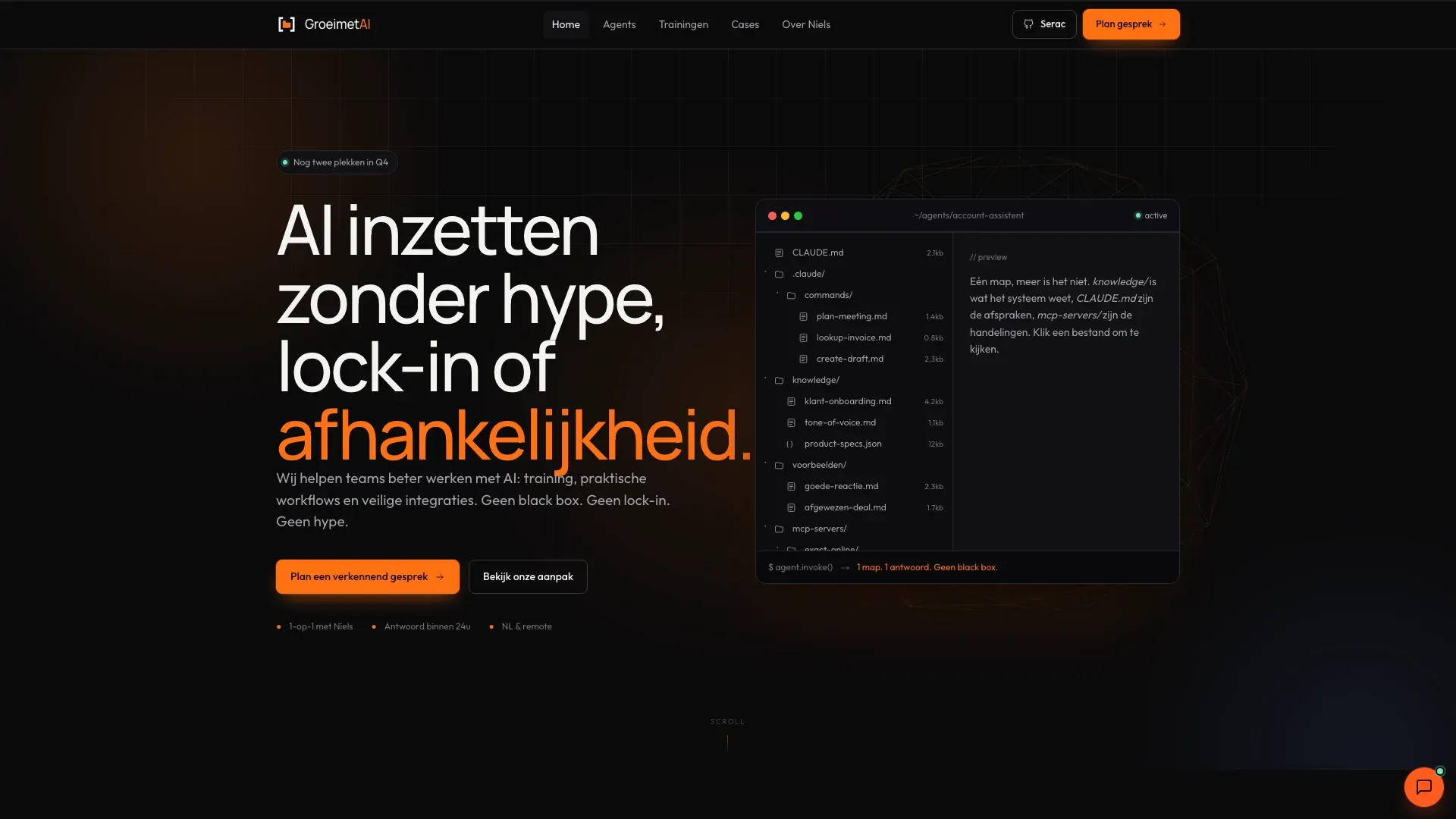 Schermbeeld van GroeimetAI — website met AI-chatbot