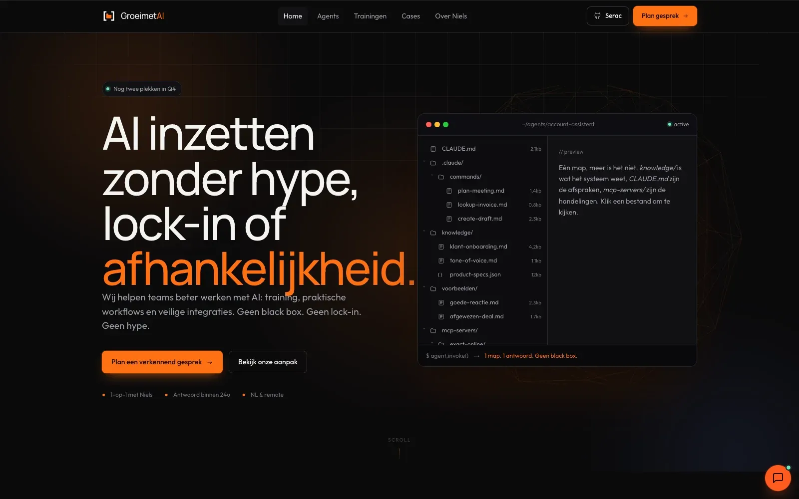Schermbeeld van GroeimetAI — website met AI-chatbot